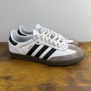 Adidas Samba OG Shoes Mens Size 8.5 White Black Leather Gum Sneakers B75806